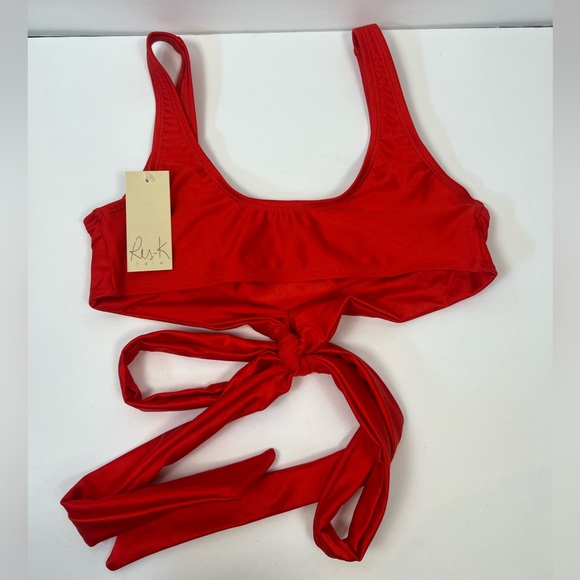 Ris-K Frolic Wrap Around Bikini Top in Shine Red Size Medium NEW With Tags - Picture 10 of 11